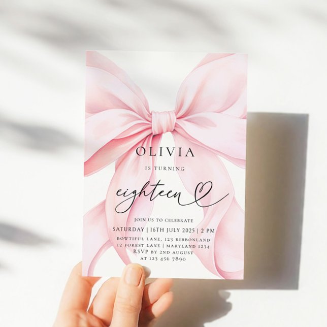 Pink Bow 18th Birthday Party Invitation (Creator Uploaded)