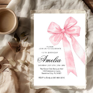 Pink Bow 1st Birthday,Elegant girl sweet Pink cute Invitation