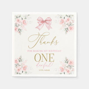 Pink Bow 1st Birthday Girl Napkins