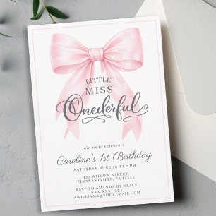 🎀 Pink Bow 1st Birthday Invitation 💕