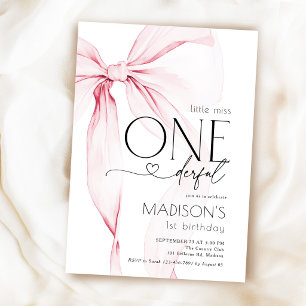 Pink Bow 1st Birthday Little Miss ONEderful Invitation