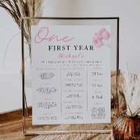 Pink Bow 1st Birthday Milestone Board