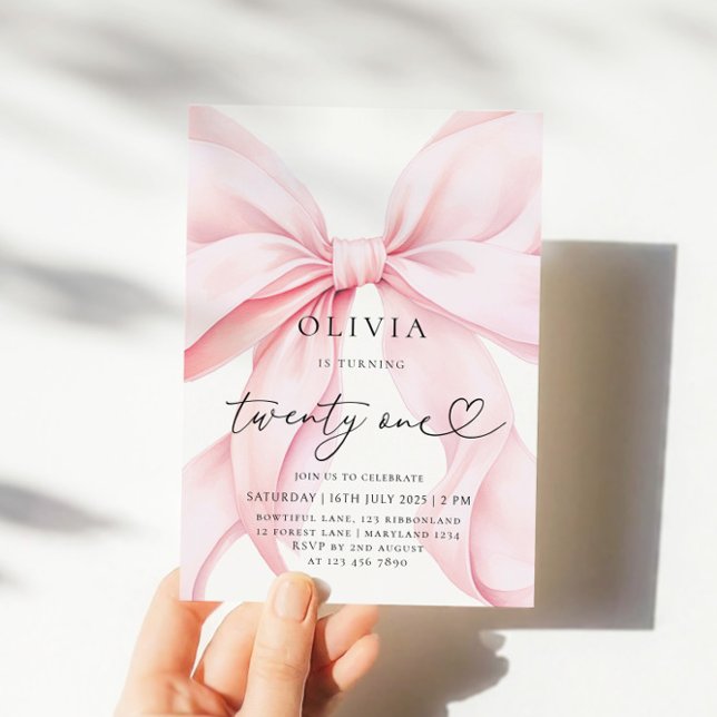 Pink Bow 21st Birthday Party Invitation (Creator Uploaded)