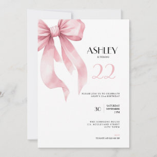 Pink Bow 22nd Birthday Invitation for Girls