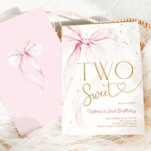 Pink Bow 2nd Birthday Two Sweet Coguette Invitation