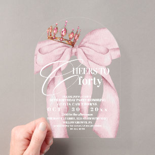 Pink Bow 40th Birthday Party Acrylic Invitations