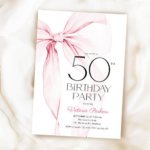 Pink Bow 50th Birthday Elegant Feminine Invitation