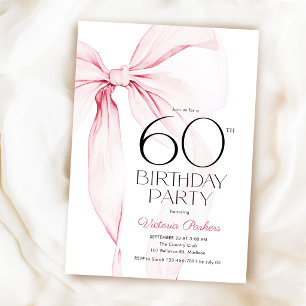 Pink Bow 60th Birthday Elegant Feminine Invitation