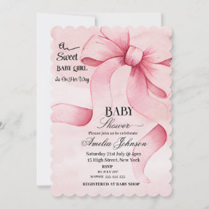 Pink Bow "A Sweet Baby Girl In On Her Way"  Invitation