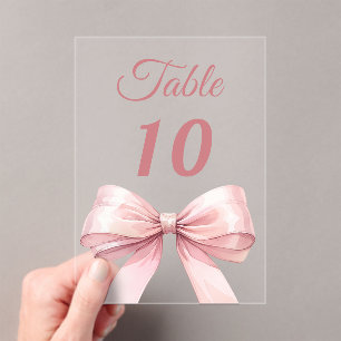 Pink bow acrylic table number sign