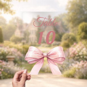 Pink bow acrylic table number sign