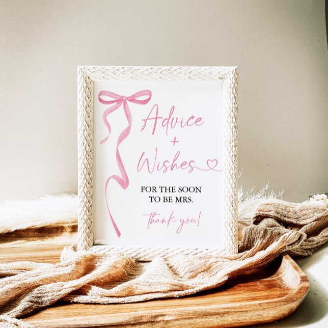 Pink Bow Advice and Wishes Bridal Shower Game Poster (Creator Uploaded)