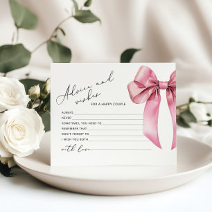 Pink Bow Advice and wishes script bridal card