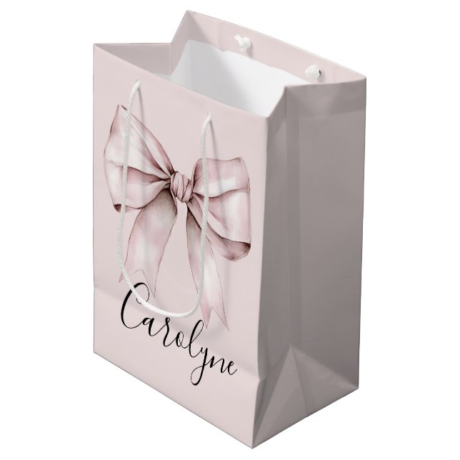 Pink bow aesthetic coquette Personalised Name Medium Gift Bag (Front Angled)