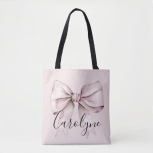 Pink bow aesthetic coquette Personalised Name Tote Bag