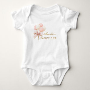 Pink Bow and Balloons 1st Girl Birthday  Baby Bodysuit