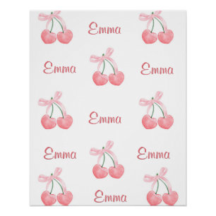 Pink Bow and Cherry Personalised Custom Girl Name Poster