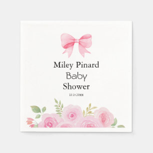 Pink Bow and Floral Baby Shower Napkin