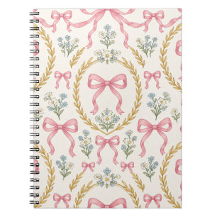 Pink Bow and Floral Wreath Wedding Pattern  Notebook