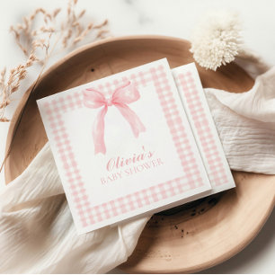 Pink bow and gingham preppy baby shower napkin
