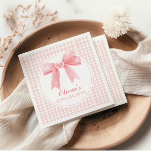 Pink bow and gingham preppy baby shower napkin