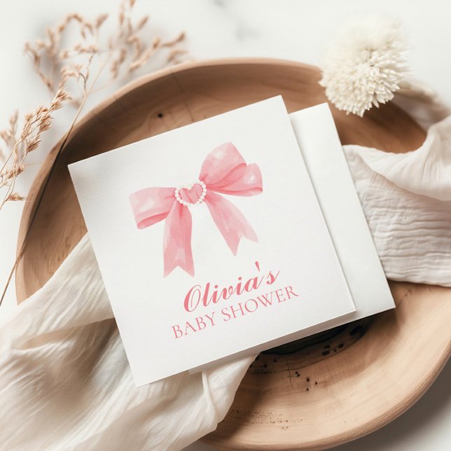 Pink bow and gingham preppy baby shower napkin (Creator Uploaded)