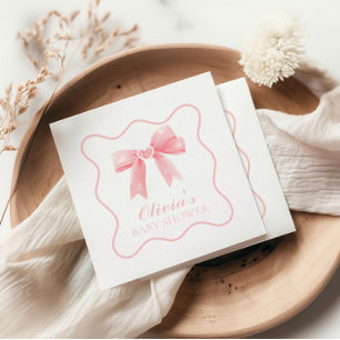 Pink bow and gingham preppy baby shower napkin