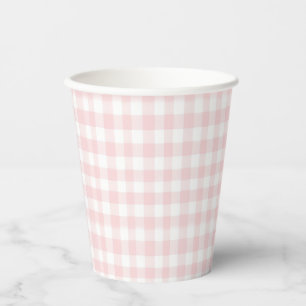 Pink bow and gingham preppy baby shower paper cups
