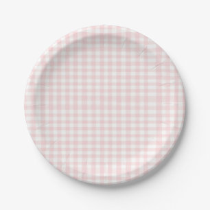 Pink bow and gingham preppy baby shower paper plate