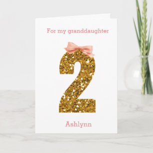 Pink Bow and Gold Glitter 2nd Birthday Card