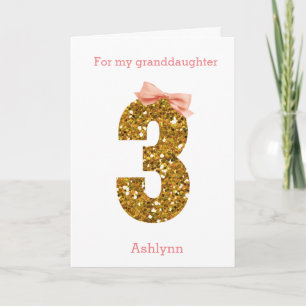 Pink Bow and Gold Glitter 3rd Birthday Card
