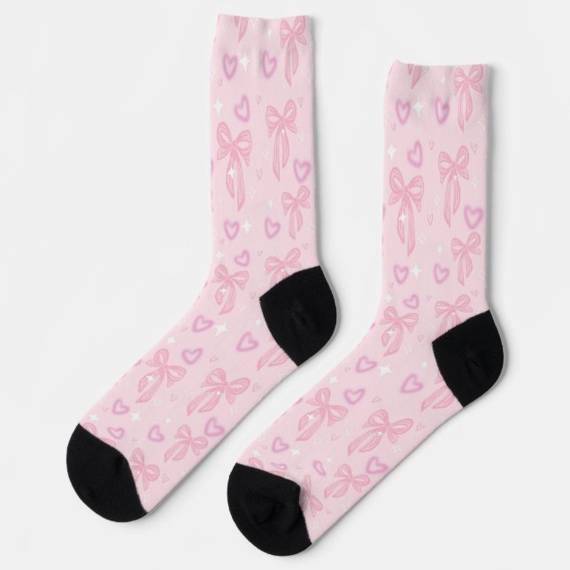 Pink Bow and Heart Socks (Left)