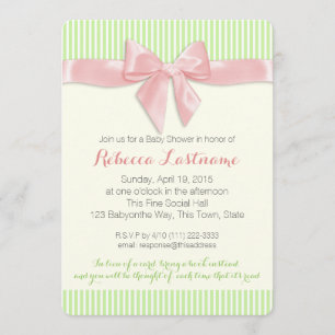 Pink Bow and Pin Stripes Baby Shower Invitation