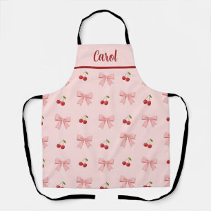 Pink Bow and Red Cherry Coquette Aesthetic Apron