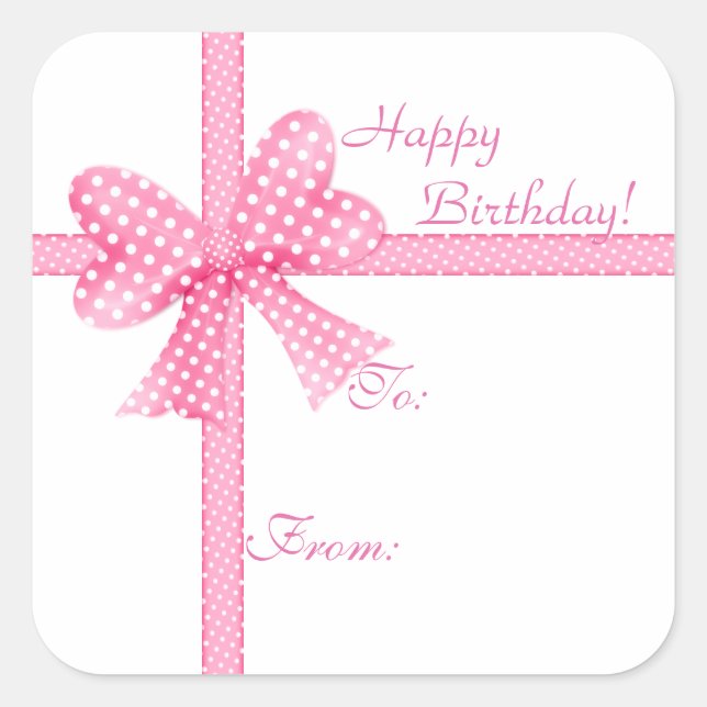 Pink Bow and Ribbon Gift Tag Sticker (Front)