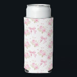 Pink Bow and Roses Croquette Seltzer Can Cooler<br><div class="desc">This adorable can cooler is perfect for your next pool party,  birthday party or bachelorette party. The design features  pink bow and pink roses on a white background.</div>
