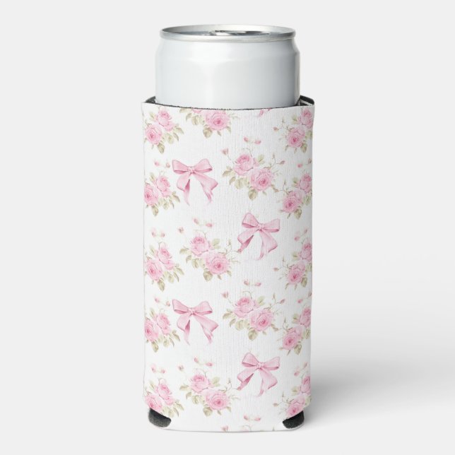Pink Bow and Roses Croquette Seltzer Can Cooler (Seltzer Front)