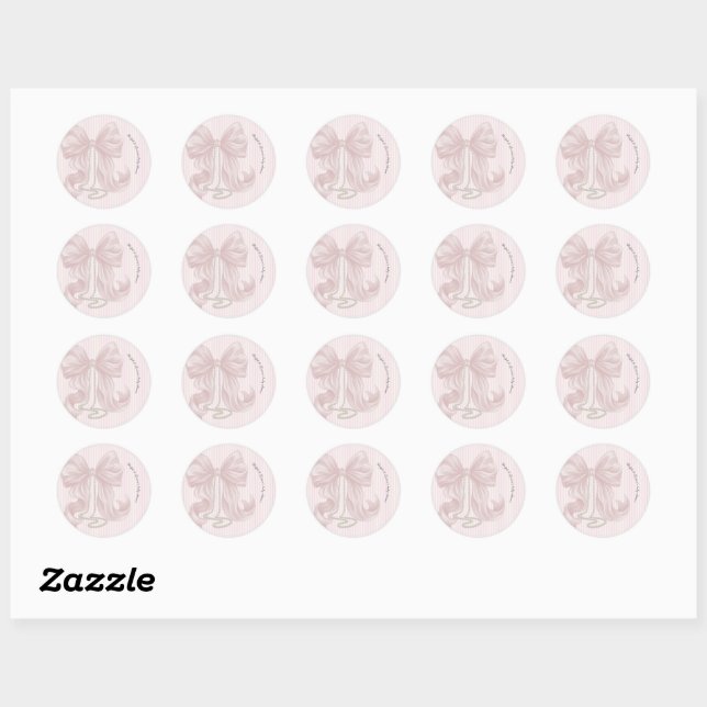 Pink Bow and Stripes Baby Shower  Classic Round Sticker (Sheet)