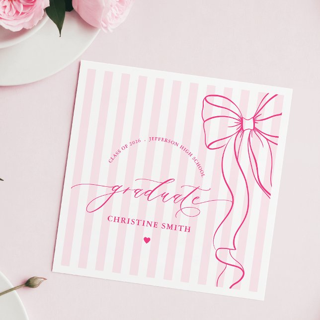 Pink Bow and Stripes Graduate Napkin (Creator Uploaded)