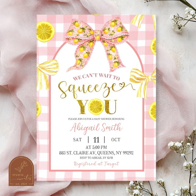Pink Bow and Yellow Lemon Baby Shower Invitation (Creator Uploaded)