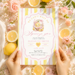 Pink Bow and Yellow Lemon Girl Baby Shower Invitation