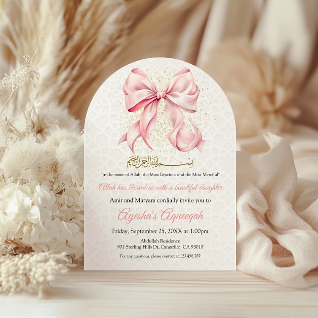 Pink Bow Aqeeqah Arch Invitation (Creator Uploaded)