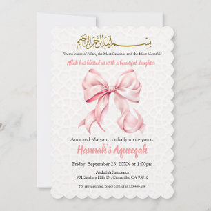 Pink Bow Aqeeqah Scalloped Invitation