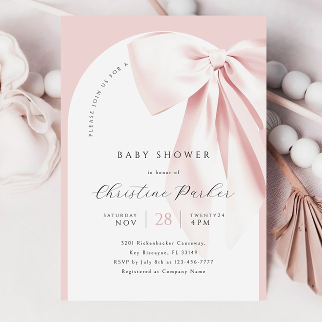 Pink Bow Arch Baby Shower Invitation (Creator Uploaded)