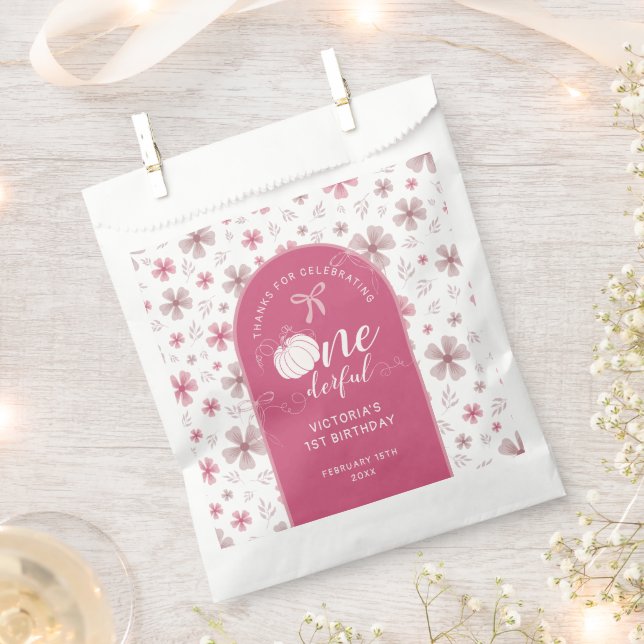 PINK BOW & ARCH FALL PUMPKIN FLOWERS BIRTHDAY FAVOUR BAGS (Clipped)