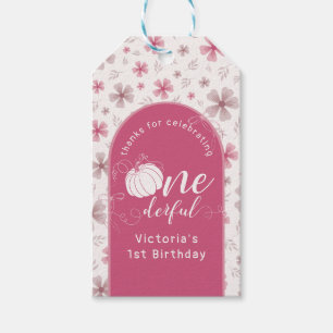 PINK BOW & ARCH FALL PUMPKIN FLOWERS BIRTHDAY GIFT TAGS