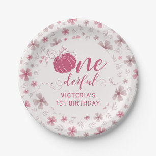 PINK BOW & ARCH FALL PUMPKIN FLOWERS BIRTHDAY PAPER PLATE