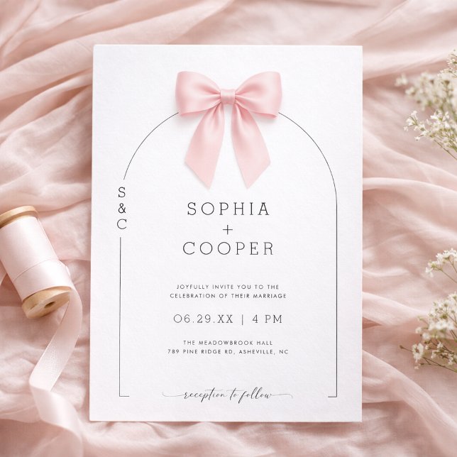 Pink Bow Arch Modern Serif Wedding Invitation (Creator Uploaded)