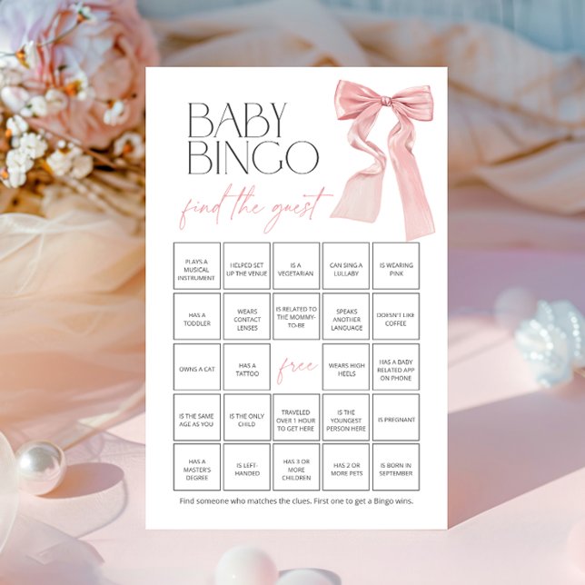 Pink Bow Baby Bingo Find the Guest Shower Game (Creator Uploaded)
