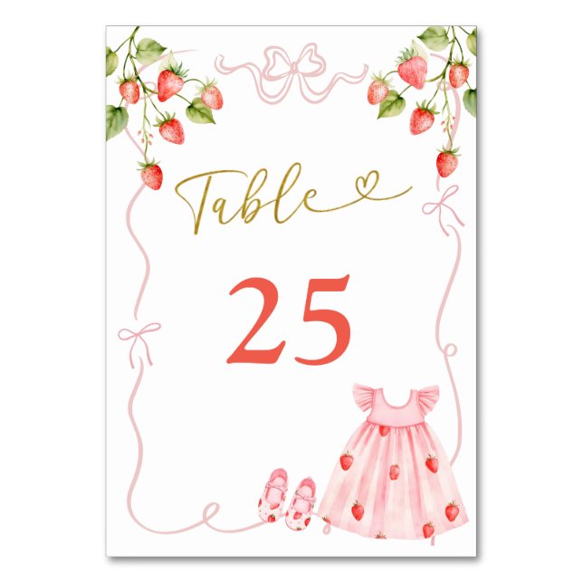 Pink Bow Baby Clothes Baby Shower Table Number (Front)